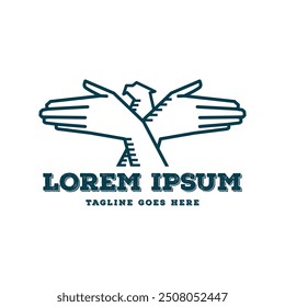 Vintage Retro Hand Shape Eagle Hawk Falcon Line Style Icon Symbol Illustration Design Vector