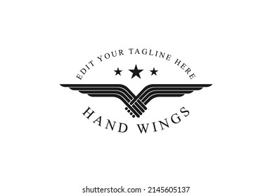 Vintage Retro Hand shape Wings for Peace Foundation Community Charity Logo Design Vector