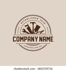 Vintage Retro Handyman Business Emblem Vector Icon