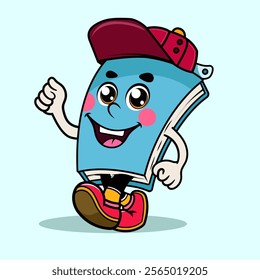 Vintage retro Happy Blue Book Mascot cartoon character cool hat in style on background