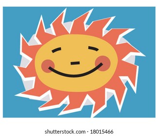 Vintage Retro Happy Sun Face Sunshine Vector Illustration Poster