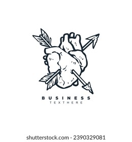 Vintage retro heart with two arrow vector design. Romantic illustration for valentine or tattoo