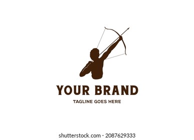 Vintage Retro Hercules Heracles with Bow Longbow Arrow, Muscular Myth Greek Archer Warrior Silhouette Logo Design Vector