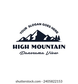 vintage retro high ridge mountain peak summit with pine tree logo design for travelling,adventure ,outdoor symbol