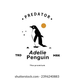vintage retro hipster adelie penguin logo vector outline silhouette art icon