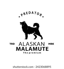 vintage retro hipster alaska malamute logo vector outline silhouette art icon	
