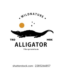 vintage retro hipster alligator logo vector silhouette art icon