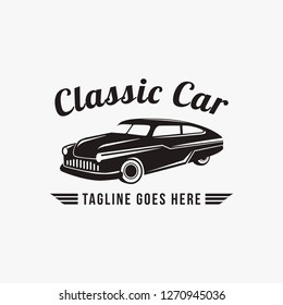 Vintage retro hipster american classic car logo vector template on white background