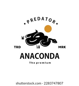 vintage retro hipster anaconda logo vector silhouette art icon for event