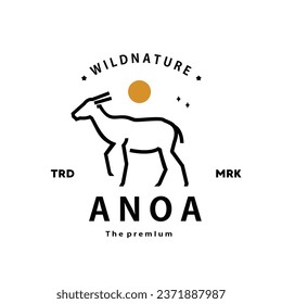 vintage retro hipster anoa logo vector outline monoline art icon