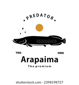 vintage retro hipster arapaima logo vector outline silhouette art icon	