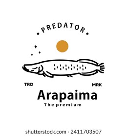 vintage retro hipster arapaima logo vector outline monoline art icon