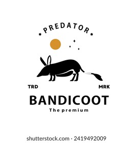 vintage retro hipster bandicoot logo vector outline silhouette art icon	
