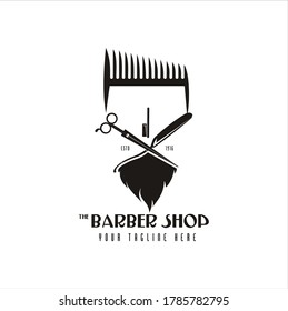Vintage Retro Hipster Barbershop, salon with cross scissor and blade  for man icon Logo design inspiration