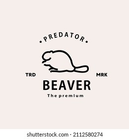 vintage retro hipster beaver logo vector outline monoline art icon