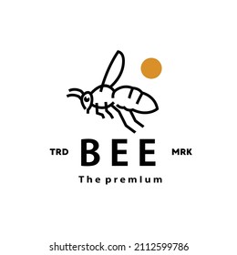 vintage retro hipster bee logo vector outline monoline art icon