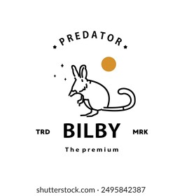 vintage retro hipster bilby logo vector outline monoline art icon