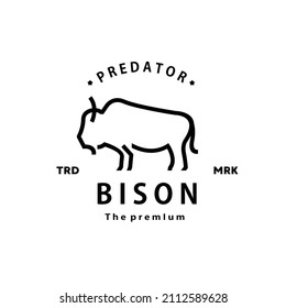 vintage retro hipster bison logo vector outline bull monoline art icon