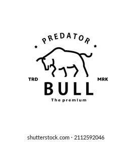 vintage retro hipster bison logo vector outline bull monoline art icon