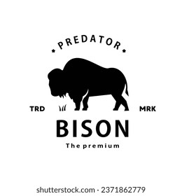 vintage retro hipster bison logo vector outline bull silhouette art icon
