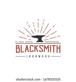 Vintage retro hipster Blacksmith Iron Anvil Foundry logo design