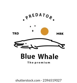 vintage retro hipster blue whale logo vector outline monoline art icon