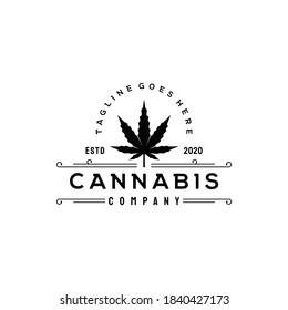 Vintage retro hipster cannabis logo design inspiration