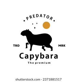 vintage retro hipster capybara logo vector outline silhouette art icon