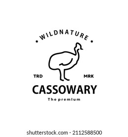 vintage retro hipster cassowary logo vector outline bird monoline art icon