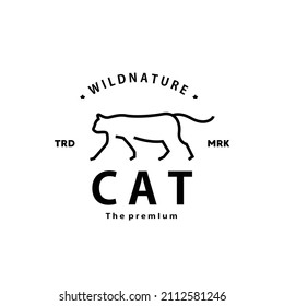vintage retro hipster cat logo vector outline pet monoline art icon