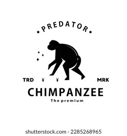 vintage retro hipster chimpanzee logo vector silhouette art icon