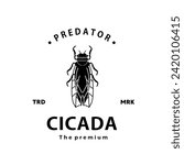 vintage retro hipster cicada logo vector outline silhouette art icon