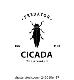 vintage retro hipster cicada logo vector outline silhouette art icon