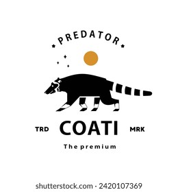 vintage retro hipster coati logo vector outline silhouette art icon