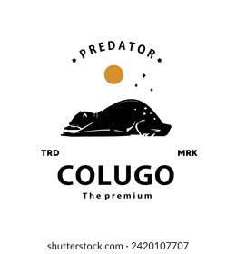 vintage retro hipster colugo logo vector outline silhouette art icon