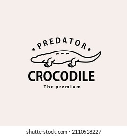vintage retro hipster crocodile logo vector outline monoline art icon
