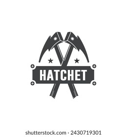 Vintage retro hipster cross hatchet. logo Carpentry tools silhouette icons