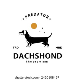 vintage retro hipster dachshond logo vector outline silhouette art icon