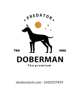 vintage retro hipster doberman logo vector outline silhouette art icon