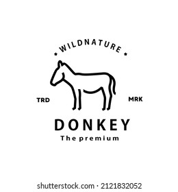 Vintage Retro Hipster Donkey Logo Vector Outline Monoline Art Icon