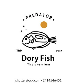 vintage retro hipster dory fish logo vector outline monoline art icon