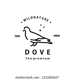 vintage retro hipster dove logo vector outline monoline art icon