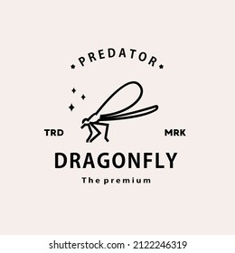 Vintage Retro Hipster Dragonfly Logo Vector Outline Monoline Art Icon