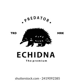 vintage retro hipster echidna logo vector outline silhouette art icon