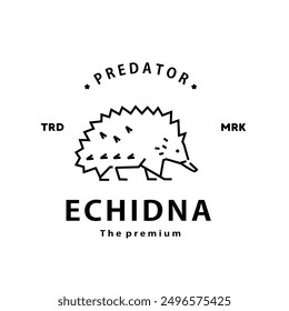 vintage retro hipster echidna logo outline monoline art icon