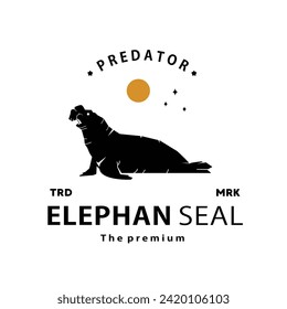 vintage retro hipster elephan seal logo vector outline silhouette art icon