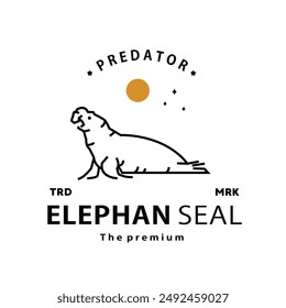 vintage retro hipster elephan seal logo outline monoline art icon