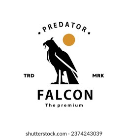 vintage retro hipster falcon logo vector outline silhouette art icon