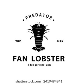 vintage retro hipster fan lobster logo vector outline silhouette art icon	
