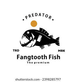 vintage retro hipster fangtooth fish logo vector outline silhouette art icon	